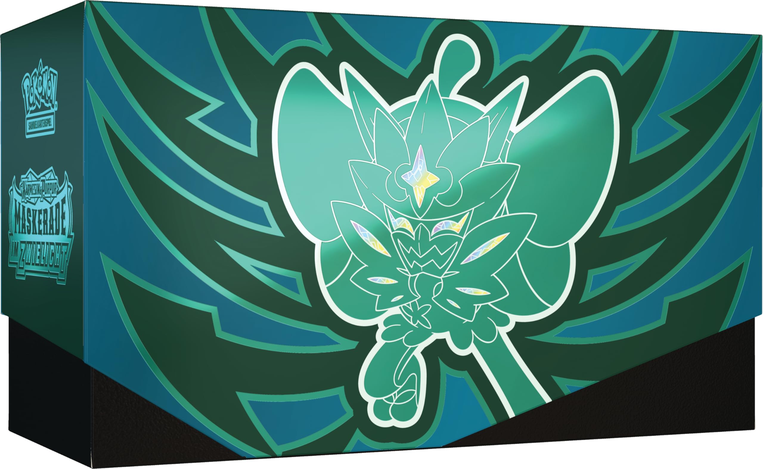 Pokémon-Sammelkartenspiel: Top-Trainer-Box Karmesin & Purpur – Maskerade im Zwielicht (1 Vollbild-Promokarte mit Türkisgrüne-Maske-Ogerpon, 9 Boosterpacks & Premium-Zubehör)