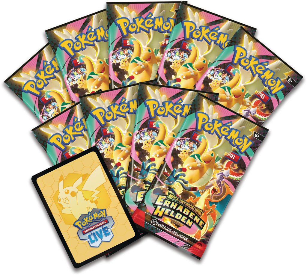 Pokémon-Sammelkartenspiel: Top-Trainer-Box Mega-Entwicklung – Erhabene Helden (1 Vollbild-Promokarte, 9 Boosterpacks & Premium-Zubehör)