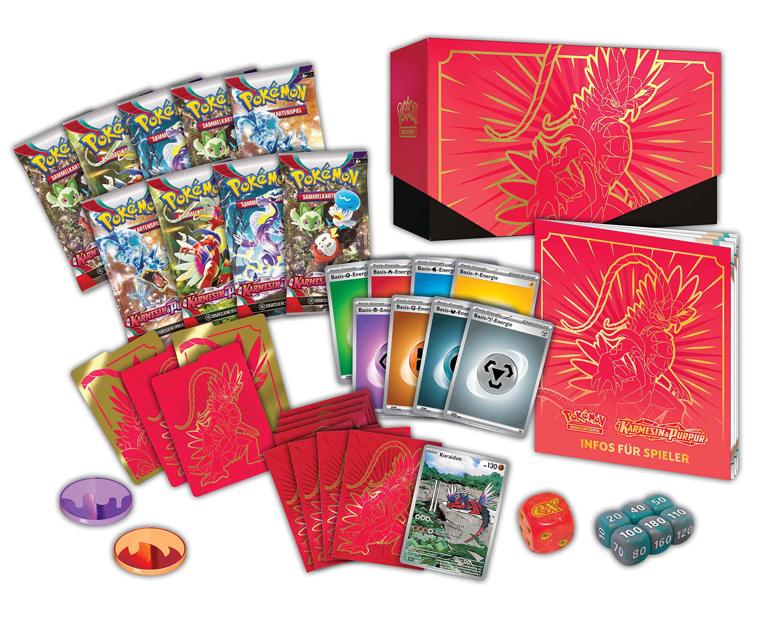 Pokémon-Sammelkartenspiel: Top-Trainer-Box Karmesin & Purpur (Koraidon) (9 Boosterpacks & Premium-Zubehör)