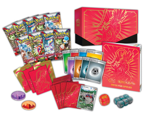 Pokémon-Sammelkartenspiel: Top-Trainer-Box Karmesin & Purpur (Koraidon) (9 Boosterpacks & Premium-Zubehör)